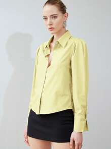 Aveloria Modichic Solid Button Front Shirt Button Up Shirt Women  Fall Cloth For Women - Yellow - View 5