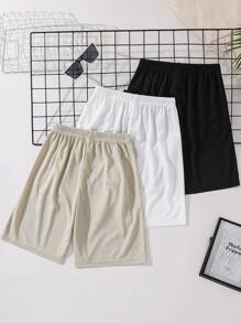Compra 2 y lleva 3, set de 3 pantalones cortos deportivos y casuales para la escuela, cómodos, de moda, versátiles, suaves, con estampado de baloncesto y letras, adecuados para primavera y verano, para uso diario, exterior, escuela, calle, fiesta y hogar