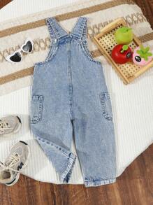 Baby Girl Denim Overalls And Jumpsuits, Fashionable & Cute, Faded Blue, Multi-Pocket Design, Slim Fit, Soft & Comfortable Fabric, Versatile Daily Wear - Light Wash - View 7