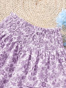 Tween Girl 优雅碎花喇叭裙，松紧腰身，度假风格