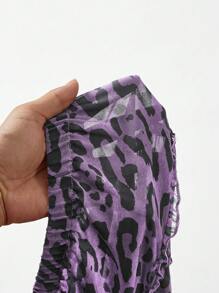 MUSERA Leopard Print Chiffon Shirred Soft Halter Neck Crop Top Festival Srping Summer Elegant Holiday - Lilac Purple - View 6