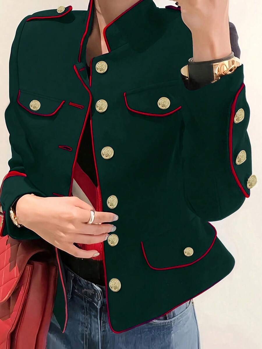 INAWLY Chaqueta de manga larga con contraste de color para mujer, adecuada para primavera y otoño - Verde - Ver 1