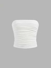 SHEIN Tween Girls 3pcs Seamless Ruched Non-Slip Strapless Tube Top - Black and White - View 11