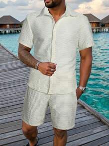 Manfinity RSRT Conjunto de camisa de manga corta y pantalones cortos de unicolor para hombre, conjunto de verano elegante - Multicolor - Ver 1