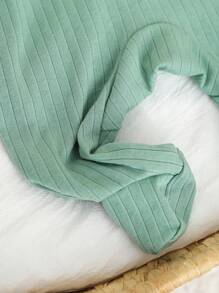 新生婴儿男女童两件套绿色条纹休闲装，舒适长袖连体衣，带帽子，春夏