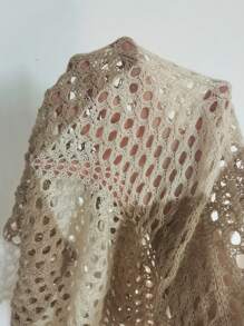 Swim Vcay Đầm dệt kim khoét lỗ phối màu tương phản dành cho nữ cỡ lớn, thích hợp cho kỳ nghỉ hè. - Đen và trắng - Xem 8