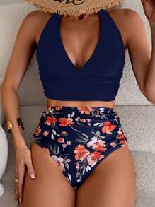 SHEIN Swim 女士吊带比基尼分体泳衣 - 藏蓝色 - 查看 1