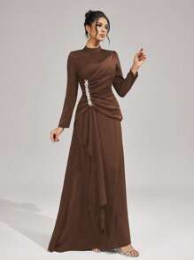 Coutiva Neues elegantes schlank geschnittenes Kleid mit Stehkragen und Langarm, formell, Abendkleid, Abendgarderobe, für Abend, Hochzeitsgast