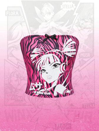 Winx Club X ROMWE Top bandeau imprimé zèbre punk de portrait de dessin animé pour femmes