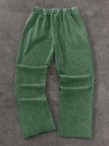 Men's Casual Sports Letter & Star Print Drawstring Waist Sweatpants (Size Runs Large) - Green - View 2