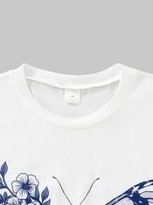 SHEIN Explorewe 2pcs Teenage Girls Butterfly Print Loose Round Neck T-Shirt & Pleated Long Pants Set, Casual Comfortable Vacation Wear, Summer Young Girls Sets Summer Outfits For Girls Teen Girls Sets Outfit For Girls Teen Girls Sets Sets For Girls Clothes Set Outfit For Girls - White - View 4