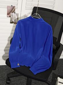 GlowEve Women Solid Button Front Long Sleeve Elegant Office Shirt Fall Cloth For Women - Royal Blue - View 2