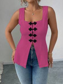 Elenzga Damen Kleid mit quadratischem Ausschnitt, ärmellos mit Schlitz-Saum, eleganter, legerer und modischer Grundartikel