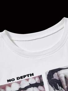 StreetHx 街头服饰女式哥特式图案短款 T 恤，复古美式朋克/Y2K 时尚 - 白色 - 查看 5