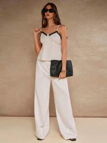 COSMINA Women's Lace Patchwork Cami White Top - Apricot - View 4