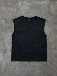 SHEIN Tween Boy Casual Street Fashion Beach Theme Washed Distressed Comfortable Fabric Loose Fit Round Neck Top, Suitable For Commuting, School, Daily Casual, Sports, Spring/Summer - Black - View 3