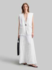 Ontre 100% 纯亚麻金属装饰纽扣都市休闲女式背心夹克，无袖亚麻米色西装背心，适合春季 - 白色 - 查看 7