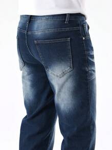 Manfinity Homme 男士直筒休闲口袋牛仔裤，百搭 - 中等水洗藍 - 查看 8