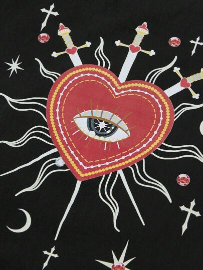 Goth 1pc Women's Tote Bag With Sun Cross, Teardrop, Heart And Eye Graphic