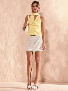 SHEIN BAE Women's Solid Color Draped Neck Fashion Tank Top,Butter Yellow - Yellow - View 4