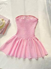 Lunelith SHEIN Lunessa Side-Seam Ruched Low Waist A-Line Bandeau Mini Dress