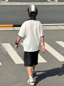 Tween 男童休闲度假百搭罗纹领半拉链 V 领宽松针织 Polo 衫，适合学校、花园、海滩、生日、春夏秋冬四季 - 白色 - 查看 3