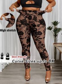 SHEIN CURVE+ Leggings in taglie comode per donne con stampe floreali in vita alta ed elastica, modelli curvy, ideali per le vacanze (Hoho)