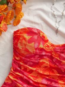 SHEIN VCAY Knitted Mesh Printed Tight Fitting Top For Women, Knitting Graphic Printed,Elegant Summer Vacation Woman,Bohemia Beach Vacation,Boho Chic,Country Concert,Holiday Festival,Beach,Old Money Style Women,Tube Top,Graduation - Multicolor - View 3