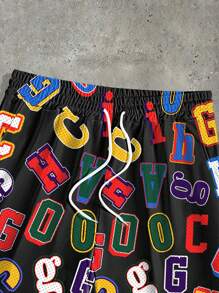 PAVTROS Manfinity Streetrush Men's Colorful Letter Printed Fashionable Shorts, Suitable For Summer Men Graphic Shorts - Multicolor - View 3