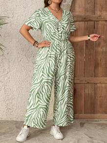 SHEIN LUNE 大码度假休闲全印花短袖连体裤