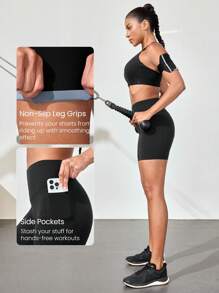 GLOWMODE 6" FeatherFit™-Sculpt Joy Run Tummy Control Butt-Lifting Non-Slip Side Pockets Training Biker Shorts Medium Impact Running Jogging Training Gym Workout - Black - View 5