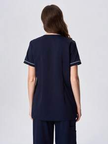 Scrubzie Camice da infermiera donna con scollo asimmetrico e tessuto a contrasto di colore, a maniche corte