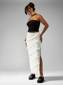 MISSGUIDED Chain Embellished One Shoulder Bandeau Crop Top Sleeveless Party Club Evening Summer Festival Fashion Tank - Black - View 4
