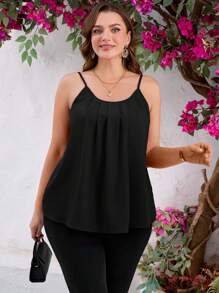 SHEIN Clasi Paquete múltiple de tops de camisole elegantes para mujer de talla grande en colores blanco, negro y rojo con bloques de color
