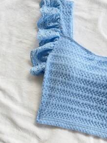 Soleia 波西米亚风、浪漫花卉、度假风、花卉图案7月4日主题上衣、度假上衣、串珠上衣、荷叶边上衣、派对上衣、背心、性感7月4日女士露脐上衣、优雅针织荷叶边露脐上衣、派对上衣 - 淺藍色 - 查看 5