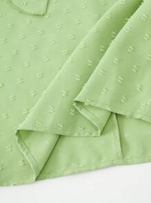 SHEIN Tween 女童纯色彼得潘领长袖宽松可爱衬衫 - 綠色 - 查看 7