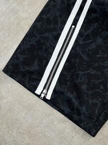 SHEIN Pantaloni cargo casual neri lavati in tessuto per ragazzi adolescenti, gamba dritta con zip, versatili per ogni stagione, stile college