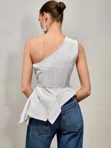 Aveloria Modichic 条纹不对称下摆休闲衬衫 - 彩色 - 查看 3