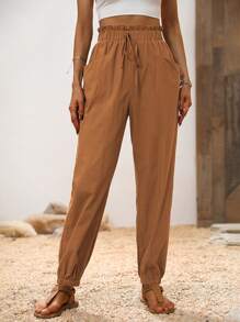Breezaya Vacation Casual Solid Color Jogger Pants Fall Cloth For Women - Mustard Yellow - View 4