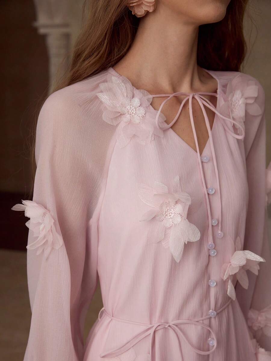MOTF PREMIUM APPLIQUES RUFFLE HEM DRESS - Pink - View 2
