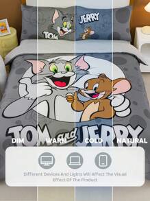 TOM & JERRY X SHEIN Juego de ropa de cama con estampado de dibujos animados y letras