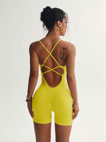 Slayform 女士纯色交叉背带瑜伽健身连体衣