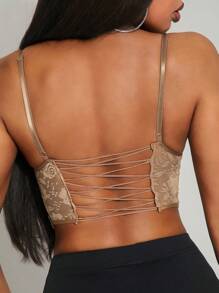 SHEIN SXY Top corto fashion e sexy con spalline in pizzo, schiena scoperta, incrocio di cinturini, camisole asimmetrica sexy