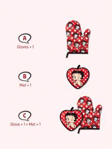 Betty Boop x SHEIN 马尔代夫和Trilu联名款印花耐热厨房烘焙配件，可选手套或隔热垫，适用于烤箱，加厚隔热垫，礼品之选，派对、节日、情人节适用