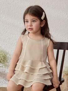 Blossori Baby Mädchen elegantes Set aus Khaki Rüschen-Dekor Top und Shorts, Frühling/Sommer - Khaki - Übersicht 5