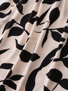 SHEIN VCAY 大码休闲植物印花露肩高开衩连衣裙，适合夏季和冬季，超长度假海滩装，长款度假休闲连衣裙，母亲节礼物，复活节服装，女士度假装，女士音乐会装，女士毕业礼服 - 卡其色 - 查看 4