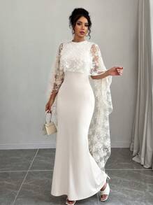 Elenzga Damen Valentinstag Spitzen Rüschensaum Meerjungfrau Silhouette elegantes Kleid