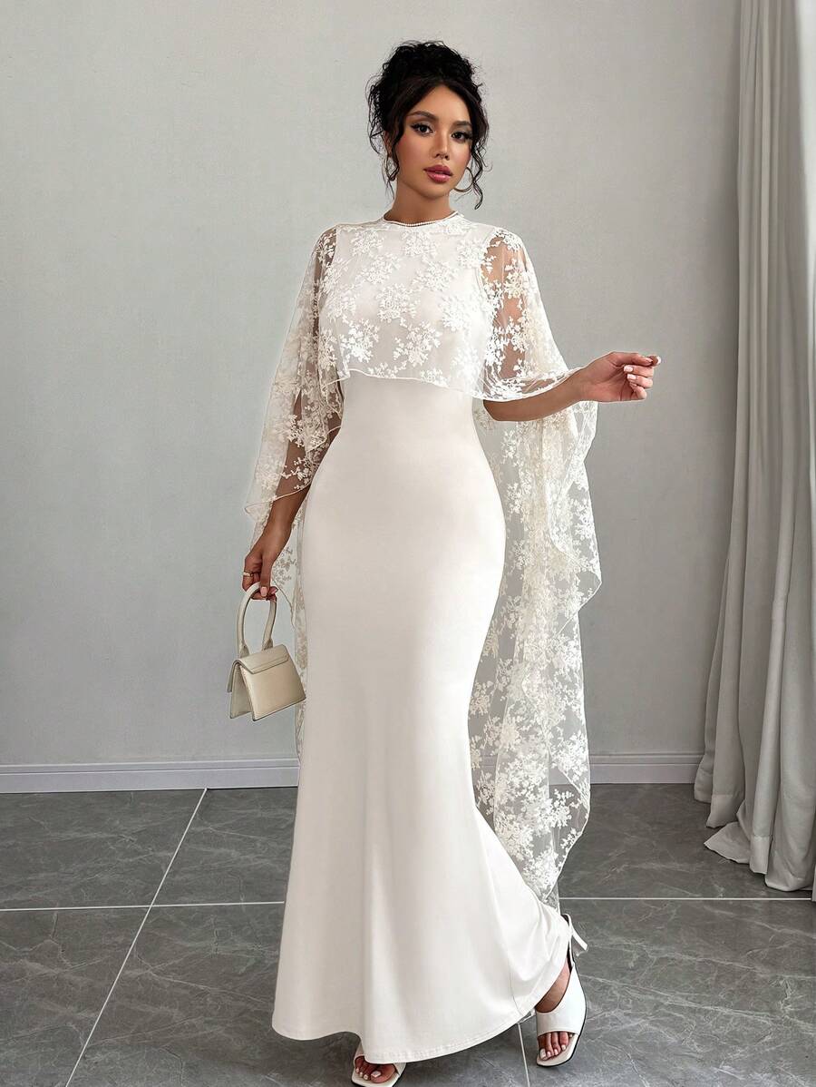 Elenzga Damen Valentinstag Spitzen Rüschensaum Meerjungfrau Silhouette elegantes Kleid