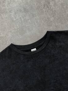 SHEIN Tween Boy Casual Street Fashion Beach Theme Washed Distressed Comfortable Fabric Loose Fit Round Neck Top, Suitable For Commuting, School, Daily Casual, Sports, Spring/Summer - Black - View 8