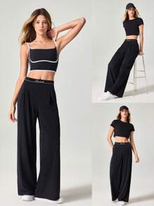 GLOWMODE 速干提花松紧腰阔腿裤带侧袋日常休闲装